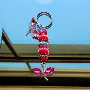 Elegant Pink Dragonfly Keychain